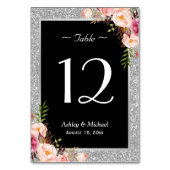 Silver Glitter Sparkle Floral Weddenschap Table Nu Kaart (Voorkant)
