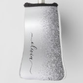 Silver Glitter Sparkle Glam Metal Monogram Naam Golfheadcover (Draai 90)