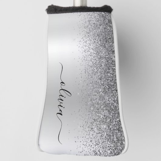 Silver Glitter Sparkle Glam Metal Monogram Naam Golfheadcover (Draai 90)