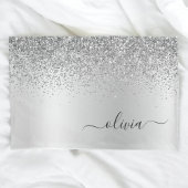 Silver Glitter Sparkle Glam Metal Monogram Naam Kussensloop