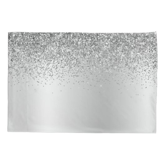 Silver Glitter Sparkle Glam Metal Monogram Naam Kussensloop (Achterkant)