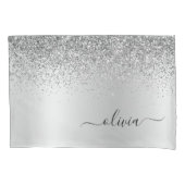 Silver Glitter Sparkle Glam Metal Monogram Naam Kussensloop (Voorkant)