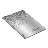 Silver Glitter Sparkle Glam Metal Monogram Naam Notitieboek (Rechterzijde)