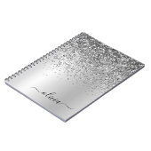 Silver Glitter Sparkle Glam Metal Monogram Naam Notitieboek (Linkerzijde)