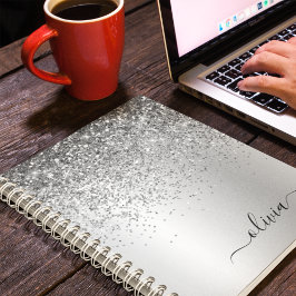 Silver Glitter Sparkle Glam Metal Monogram Naam Notitieboek