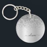 Silver Glitter Sparkle Glam Metal Monogram Naam Sleutelhanger<br><div class="desc">Silver Faux Folie Metallic Sparkle Glitter Brushed Metal Monogram Name Sleutelhanger. Dit maakt de perfecte liefhebbende 16 verjaardag,  bruiloft,  vrijgezellenfeest,  verjaardagsdag,  baby shower of vrijgezellenfeest voor iemand die van luxe glam en stijl houdt.</div>