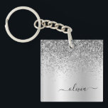 Silver Glitter Sparkle Glam Metal Monogram Naam Sleutelhanger<br><div class="desc">Silver Faux Folie Metallic Sparkle Glitter Brushed Metal Monogram Name Sleutelhanger. Dit maakt de perfecte liefhebbende 16 verjaardag,  bruiloft,  vrijgezellenfeest,  verjaardagsdag,  baby shower of vrijgezellenfeest voor iemand die van luxe glam en stijl houdt.</div>
