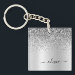 Silver Glitter Sparkle Glam Metal Monogram Naam Sleutelhanger<br><div class="desc">Silver Faux Folie Metallic Sparkle Glitter Brushed Metal Monogram Name Sleutelhanger. Dit maakt de perfecte liefhebbende 16 verjaardag,  bruiloft,  vrijgezellenfeest,  verjaardagsdag,  baby shower of vrijgezellenfeest voor iemand die van luxe glam en stijl houdt.</div>