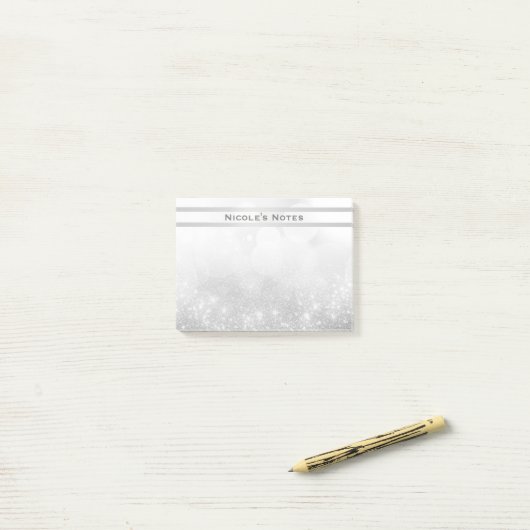 Silver Glitter Sparkle Glam Trendy Personalized Post-it® Notes (Op bureau)