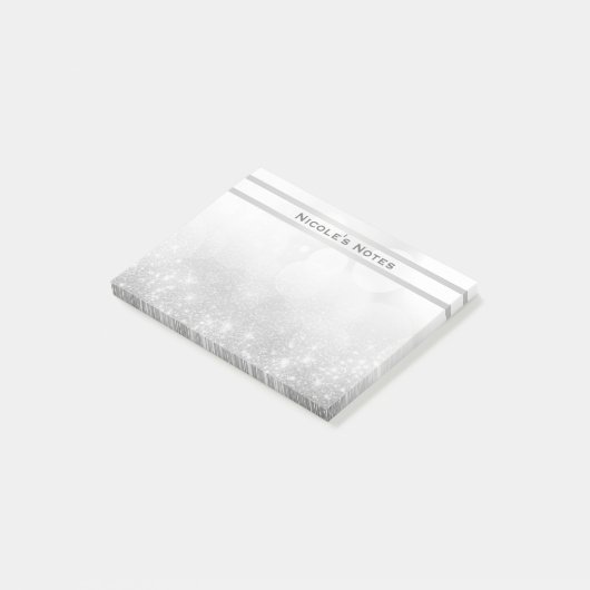 Silver Glitter Sparkle Glam Trendy Personalized Post-it® Notes (Schuin)
