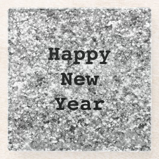 Silver Glitter Sparkle Glazen Onderzetter (Voorkant)
