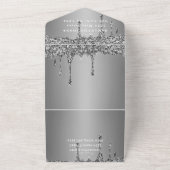 Silver Glitter Sparkle Grey Modern Sweet 16 All In One Uitnodiging (Buitenkant)