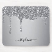 Silver Glitter Sparkle Hand Lettered Name Custom Muismat (Voorkant)