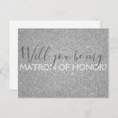 Silver Glitter & Sparkle Matron of Honor Uitnodiging Briefkaart (Voorkant / Achterkant)