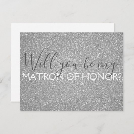 Silver Glitter & Sparkle Matron of Honor Uitnodiging Briefkaart (Voorkant / Achterkant)