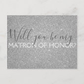 Silver Glitter & Sparkle Matron of Honor Uitnodiging Briefkaart (Voorkant)