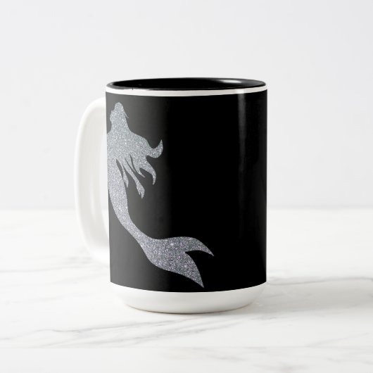 Silver Glitter Sparkle Mermaid Black Coffee Mok (Voorkant links)