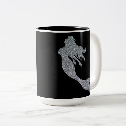 Silver Glitter Sparkle Mermaid Black Coffee Mok (Voorkant rechts)