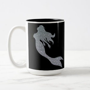 Silver Glitter Sparkle Mermaid Black Coffee Mok