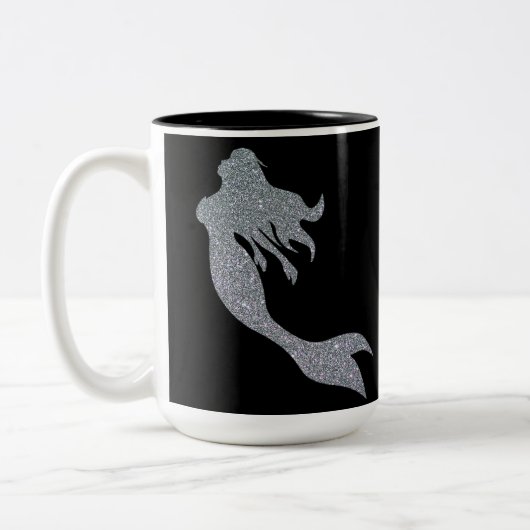 Silver Glitter Sparkle Mermaid Black Coffee Mok (Links)