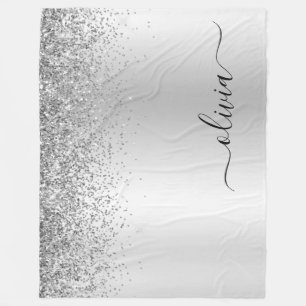 Silver Glitter Sparkle Metal Monogram Naam Fleece Deken