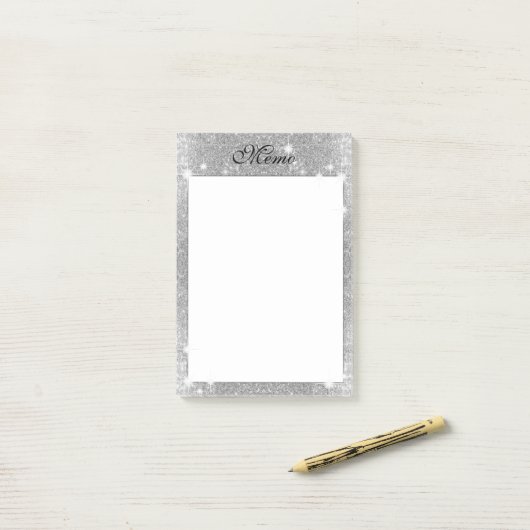 Silver Glitter Sparkle Metallic Kijk Post-it® Notes (Op bureau)