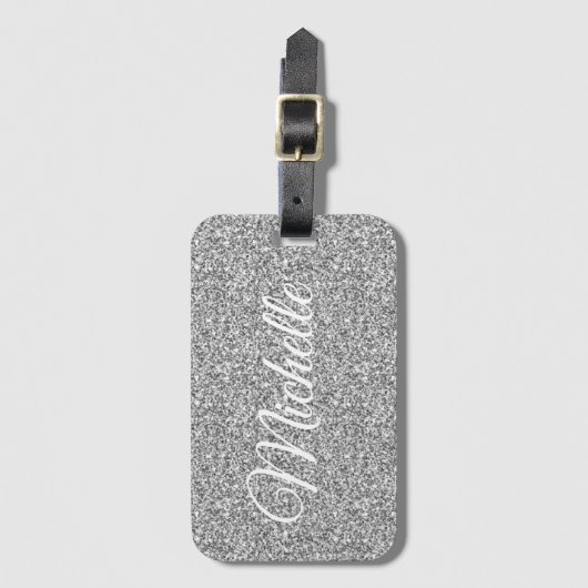 Silver Glitter Sparkle Metallic Personalized Bagagelabel (Voorkant (verticaal))
