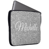 Silver Glitter Sparkle Metallic Personalized Laptop Sleeve (Voorkant Rechts)
