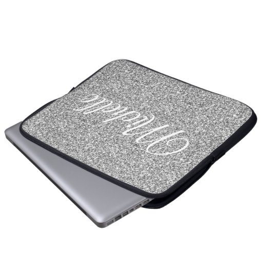 Silver Glitter Sparkle Metallic Personalized Laptop Sleeve (Voorkant onderkant)