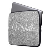 Silver Glitter Sparkle Metallic Personalized Laptop Sleeve (Voorkant Links)