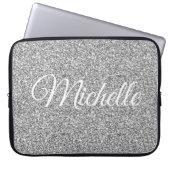 Silver Glitter Sparkle Metallic Personalized Laptop Sleeve (Voorkant)