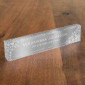 Silver Glitter Sparkle Microblading Brows Salon Naambordje (Zijkant)