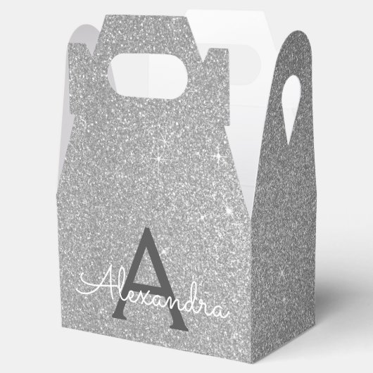 Silver Glitter & Sparkle Monogram Bedankdoosjes (Geopend)