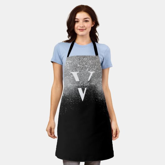 Silver Glitter Sparkle Monogram Black Girly Custom Schort (Gedragen)