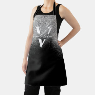 Silver Glitter Sparkle Monogram Black Girly Custom Schort