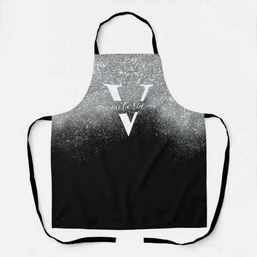 Silver Glitter Sparkle Monogram Black Girly Custom Schort (Voorkant)