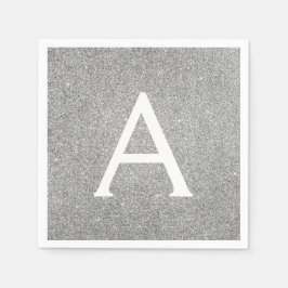 Silver Glitter & Sparkle Monogram Initiaal Verjaar Servet