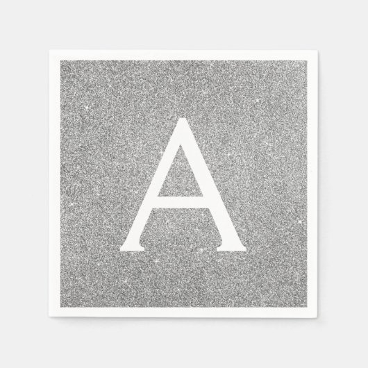 Silver Glitter & Sparkle Monogram Initiaal Verjaar Servet (Voorkant)
