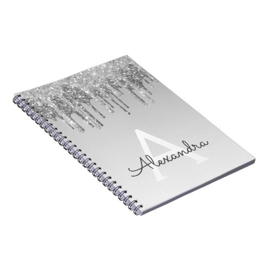 Silver Glitter Sparkle Monogram Notitieboek (Rechterzijde)
