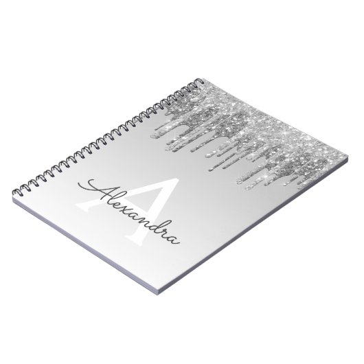 Silver Glitter Sparkle Monogram Notitieboek (Linkerzijde)