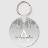 Silver Glitter & Sparkle Monogram Sleutelhanger (Voorkant)