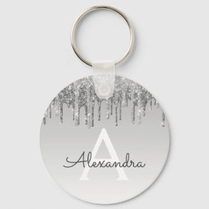 Silver Glitter & Sparkle Monogram Sleutelhanger