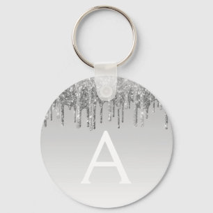 Silver Glitter & Sparkle Monogram Sleutelhanger