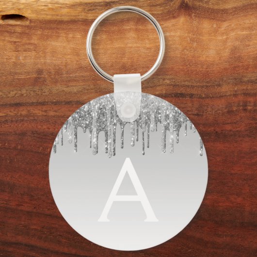 Silver Glitter & Sparkle Monogram Sleutelhanger (Voorkant)