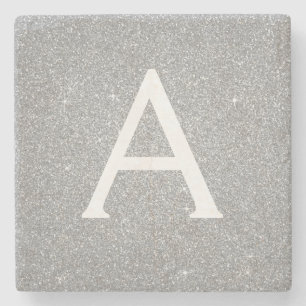 Silver Glitter & Sparkle Monogram Stenen Onderzetter