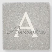 Silver Glitter & Sparkle Monogram Stenen Onderzetter (Voorkant)