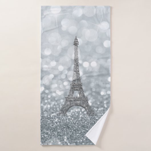 Silver Glitter Sparkle Paris Eiffel Tower Glam Bad Handdoek (Badhanddoek)