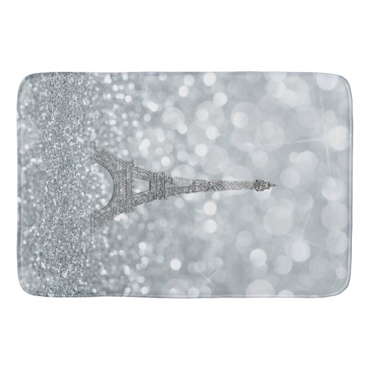 Silver Glitter Sparkle Paris Eiffel Tower Glam Badmat (Voorkant)