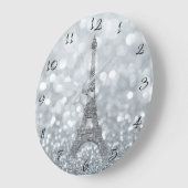Silver Glitter Sparkle Paris Eiffel Tower Glam Grote Klok (Hoek)