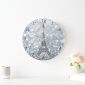Silver Glitter Sparkle Paris Eiffel Tower Glam Grote Klok (Huis)
